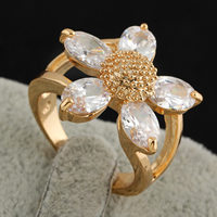 Gets® палец кольцо, Латунь, Форма цветка, 18K золотым напылением, с кубическим цирконием, не содержит никель, свинец, 20mm, размер:7, продается PC