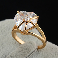 Gets® палец кольцо, Латунь, Сердце, 18K золотым напылением, с кубическим цирконием, не содержит никель, свинец, 12mm, размер:7, продается PC