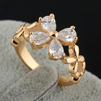 Gets® палец кольцо, Латунь, Форма цветка, 18K золотым напылением, с кубическим цирконием, не содержит никель, свинец, 12mm, размер:8, продается PC