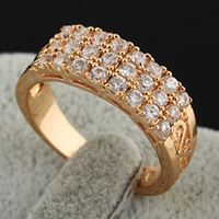 Gets® палец кольцо, Латунь, 18K золотым напылением, инкрустированное микро кубического циркония, не содержит никель, свинец, 12mm, размер:7, продается PC