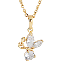 Gets® Jewelry Necklace, Brass, Butterfly, 18K gold plated, oval chain & with cubic zirconia, nickel, lead & cadmium free, 21mm, Sold Per Approx 18 Inch Strand