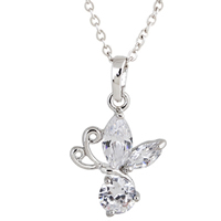 Gets® Jewelry Necklace Brass Butterfly platinum plated oval chain & with cubic zirconia nickel lead & cadmium free 21mm Sold Per Approx 18 Inch Strand