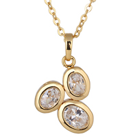Gets® Jewelry Necklace, Brass, 18K gold plated, oval chain & with cubic zirconia, nickel, lead & cadmium free, 24mm, Sold Per Approx 18 Inch Strand