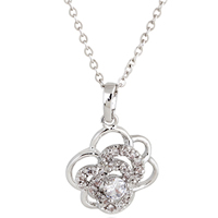 Gets® Jewelry Necklace Brass Flower platinum plated oval chain & with cubic zirconia nickel lead & cadmium free 20mm Sold Per Approx 18 Inch Strand