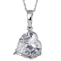 Gets® smykker halskæde, Messing, Heart, platineret, oval kæde & med cubic zirconia, nikkel, bly & cadmium fri, 21mm, Solgt Per Ca. 18 inch Strand