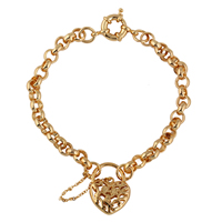 Gets® Jewelry Bracelet, Brass, Heart, 18K gold plated, rolo chain, nickel, lead & cadmium free, 19mm, Sold Per Approx 9.5 Inch Strand