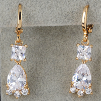Gets® Jewelry Earring, Brass, 18K gold plated, with cubic zirconia, nickel, lead & cadmium free, 31x7mm, Sold By Pair