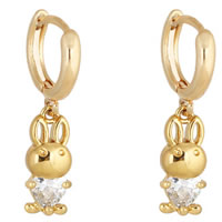 Gets® Jewelry Earring Brass Rabbit 18K gold plated with cubic zirconia nickel lead & cadmium free 24mm Sold By Pair