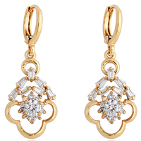Gets® Jewelry Earring, Brass, Flower, 18K gold plated, with cubic zirconia, nickel, lead & cadmium free, 36x14x12mm, Sold By Pair