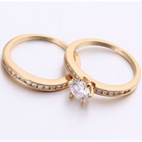 Bliver® Finger Ring, Messing, 18K forgyldt, for par & med cubic zirconia, nikkel, bly & cadmium fri, 7mm, Størrelse:8, Solgt af par