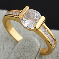 Anillo de dedo Gets®, metal, chapado en oro de 18 K, con circonia cúbica, libre de níquel, plomo & cadmio, 8.5x7mm, tamaño:7, Vendido por UD