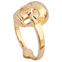 Bliver® Finger Ring, Messing, Skull, 18K forgyldt, nikkel, bly & cadmium fri, 10mm, Størrelse:7, Solgt af PC