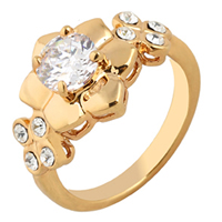 Gets® палец кольцо, Латунь, Форма цветка, 18K золотым напылением, с кубическим цирконием, не содержит никель, свинец, 6mm, размер:7, продается PC