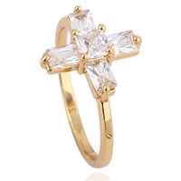Gets® Finger Ring, Messing, Kreuz, 18 K vergoldet, mit kubischem Zirkonia, frei von Nickel, Blei & Kadmium, 4mm, Größe:7, verkauft von PC