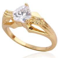 Gets® палец кольцо, Латунь, 18K золотым напылением, с кубическим цирконием, не содержит никель, свинец, 7mm, размер:7, продается PC
