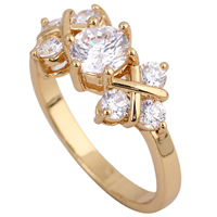 Gets® палец кольцо, Латунь, 18K золотым напылением, с кубическим цирконием, не содержит никель, свинец, 6mm, размер:7, продается PC
