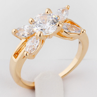 Gets® Finger Ring, Messing, Blume, 18 K vergoldet, mit kubischem Zirkonia, frei von Nickel, Blei & Kadmium, 6.5mm, Größe:7, verkauft von PC