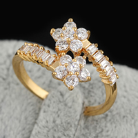 Gets® Finger Ring, Messing, Blume, 18 K vergoldet, mit kubischem Zirkonia, frei von Nickel, Blei & Kadmium, 12mm, Größe:7, verkauft von PC
