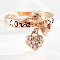Gets® Finger Ring, Brass, Heart, word love, 18K gold plated, micro pave cubic zirconia, nickel, lead & cadmium free, 7mm, US Ring Size:7, Sold By PC