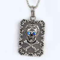 Gets® Jewelry Necklace, Tibetan Style, with iron chain, Rectangle, antique bronze color plated, lantern chain & with skull pattern & with rhinestone, nickel, lead & cadmium free, 33x63mm, Sold Per Approx 27.5 Inch Strand
