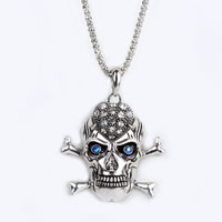 Gets® Jewelry Necklace, Tibetan Style, with iron chain, Skull, antique bronze color plated, lantern chain & with rhinestone, nickel, lead & cadmium free, 27x60mm, Sold Per Approx 27.5 Inch Strand