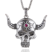 Gets® Jewelry Necklace, Tibetan Style, with iron chain, Skull, antique bronze color plated, lantern chain & with rhinestone, nickel, lead & cadmium free, 33x65mm, Sold Per Approx 27.5 Inch Strand