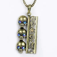 Gets® Jewelry Necklace, Tibetan Style, with iron chain, Skull, antique bronze color plated, lantern chain & with rhinestone, nickel, lead & cadmium free, 29x70mm, Sold Per Approx 27.5 Inch Strand