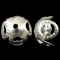 Jern perle hætter, Flower, sølvfarvet forgyldt, nikkel, bly & cadmium fri, 8x5mm, Hole:Ca. 1mm, Ca. 500pc'er/Bag, Solgt af Bag
