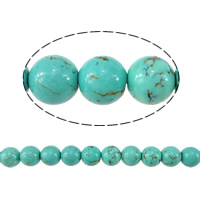 Perles turquoises, turquoise naturelle, Rond, bleu, 6mm, Trou:Environ 1mm, Longueur 16 pouce, 20Strandstoron/lot, Vendu par lot