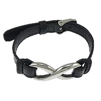 Cowhide Bracelet stainless steel buckle Infinity black 10mm Length Approx 9 Inch Sold By Lot
