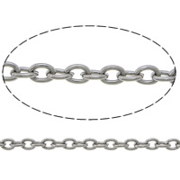 Rustfrit stål Oval Chain, 304 rustfrit stål, oval kæde, oprindelige farve, 2.80x2x0.50mm, 100m/Lot, Solgt af Lot