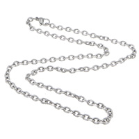 Stainless Steel Chain Necklace, 304 Stainless Steel, oval chain, original color, 5x3.50x1mm, Length:Approx 17.5 Inch, 50Strands/Lot, Sold By Lot