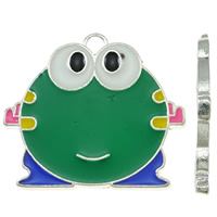 Tibetan Style Animal Pendants, Frog, platinum color plated, enamel, green, nickel, lead & cadmium free, 27x24x2mm, Hole:Approx 2mm, 20PCs/Bag, Sold By Bag