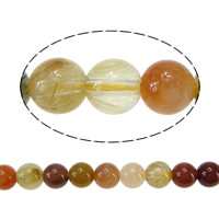 Natürlicher Quarz Perlen Schmuck, Rutilated Quarz, gemischt, 6mm, Bohrung:ca. 0.6mm, Länge:15.5 ZollInch, 5SträngeStrang/Menge, verkauft von Menge