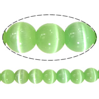 Perles de bijoux oeil de chat, Rond, vert, 5mm, Trou:Environ 1mm, Longueur:Environ 15 pouce, 20Strandstoron/lot, Environ 80PC/brin, Vendu par lot