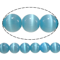 Perles de bijoux oeil de chat, Rond, bleu ciel, 5mm, Trou:Environ 1mm, Longueur:Environ 16 pouce, 20Strandstoron/lot, Environ 93PC/brin, Vendu par lot