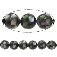 Perles coquillage d'ormeau, coquille noire, Rond, mosaïque, 10mm, Trou:Environ 1mm, Environ 40PC/brin, Vendu par Environ 15.5 pouce brin