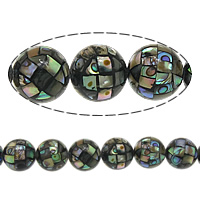 Abalone Shell Beads, Round, mosaic, 12mm, Hole:Approx 1.2mm, Approx 33PCs/Strand, Sold Per Approx 15.5 Inch Strand