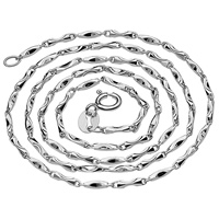 925 Sterling Silver Necklace Chain, platinum plated, bar chain, 1.20mm, Length:Approx 18 Inch, 5Strands/Lot, Sold By Lot