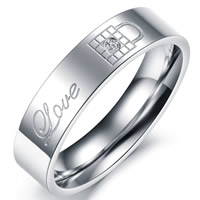 Titanium Steel Finger Ring, Stainless Steel, for man & with rhinestone, original color, 5mm, US Ring Size:7, Sold By PC