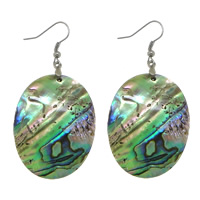 Abalone Shell Drop Earring, brass earring hook, Flat Oval, platinum color plated, 62.5mm, 30x40x2mm, 10Pairs/Lot, Sold By Lot