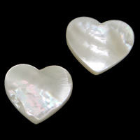 White Shell Cabochon, Heart, flad bagside, 14x12x2mm, 50pc'er/Lot, Solgt af Lot