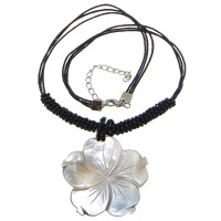 Black Shell Necklace with Nylon Cord & Glass Seed Beads brass lobster clasp with 2.5Inch extender chain Flower platinum color plated kumihimo & Length Approx 16 Inch Sold By Lot