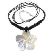 White Shell Necklace, with Nylon Cord & Glass Seed Beads, brass lobster clasp, with 2.5Inch extender chain, Flower, platinum color plated, kumihimo & 3-strand, 43.50x43.50x1.50mm, Length:Approx 16 Inch, 10Strands/Lot, Sold By Lot