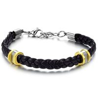 PU Leather Cord Bracelets, Stainless Steel, with PU Leather, plated, black, 10mm, 7mm, Sold Per Approx 8.8 Inch Strand