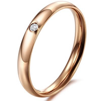Rhinestone Stainless Steel Finger Ring, rose gold color plated, for woman & with rhinestone, 3mm, US Ring Size:9, Sold By PC