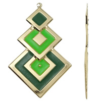 Fashion Iron Pendants, Rhombus, gold color plated, enamel, green, nickel, lead & cadmium free, 42x67x1mm, Hole:Approx 2mm, 10PCs/Bag, Sold By Bag