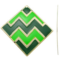 Fashion Iron Pendants, Rhombus, gold color plated, enamel, green, nickel, lead & cadmium free, 74x74x1mm, Hole:Approx 2mm, 10PCs/Bag, Sold By Bag