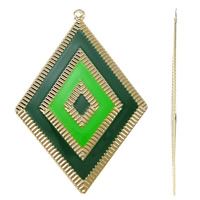 Fashion Iron Pendants, Rhombus, gold color plated, enamel, green, nickel, lead & cadmium free, 55x78x1mm, Hole:Approx 2mm, 10PCs/Bag, Sold By Bag