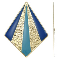 Fashion Iron Pendants, Rhombus, gold color plated, enamel, blue, nickel, lead & cadmium free, 64x85x1mm, Hole:Approx 2mm, 10PCs/Bag, Sold By Bag